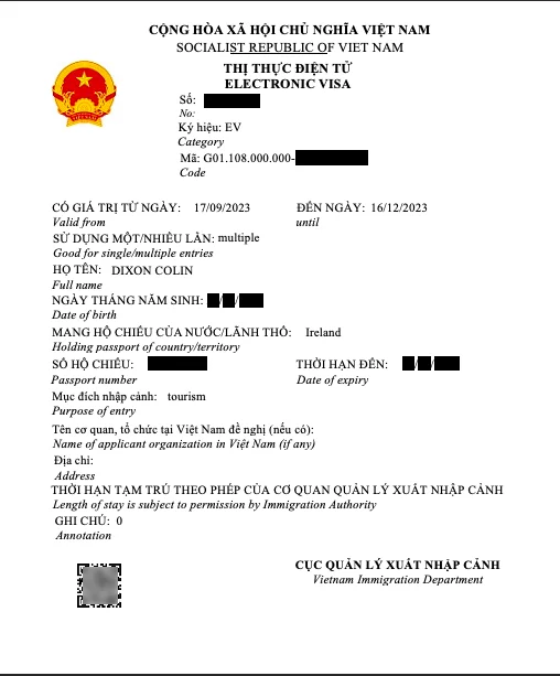 Vietnam visa on arrival for Irish citizens