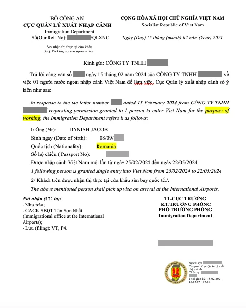 Vietnam business visa from Romania