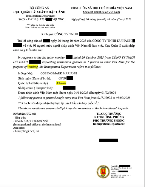 Vietnam business visa in Albania