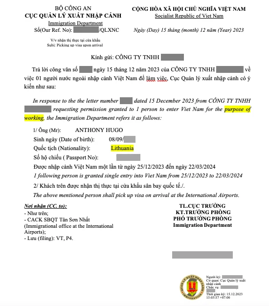 Vietnam visa on arrival from Lithuania