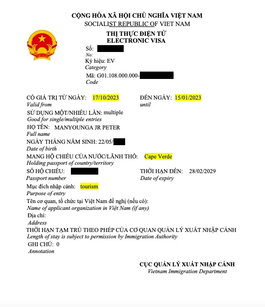 Vietnam visa on arrival for Cape Verde Citizens