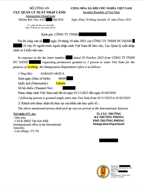 Vietnam business visa from Liberia