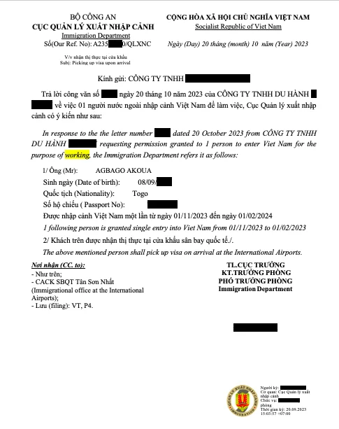 Vietnam business visa in Togo