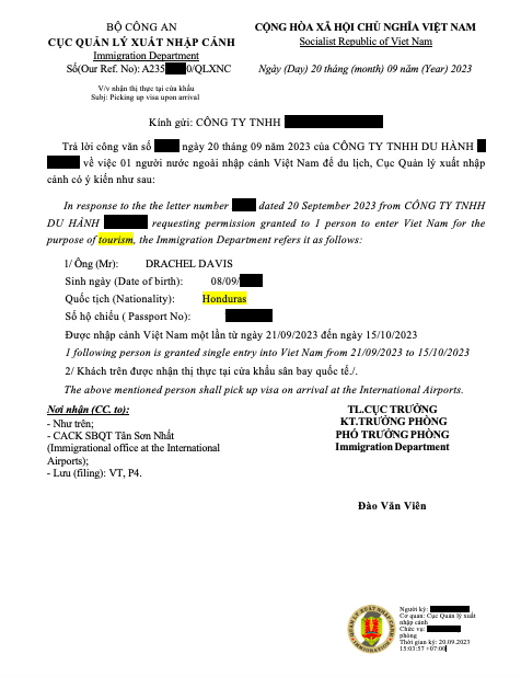 Vietnam visa on arrival for Honduran citizens
