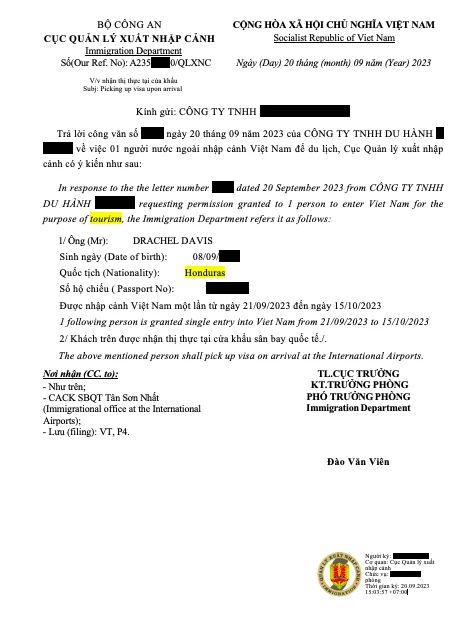 Vietnam visa on arrival for Honduran citizens