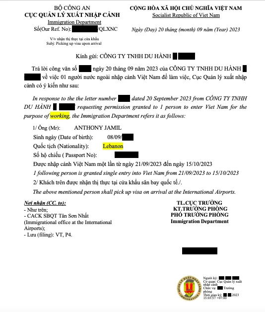 Vietnam business visa from Lebanon