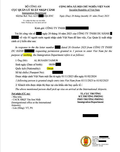 Vietnam business visa from Oman