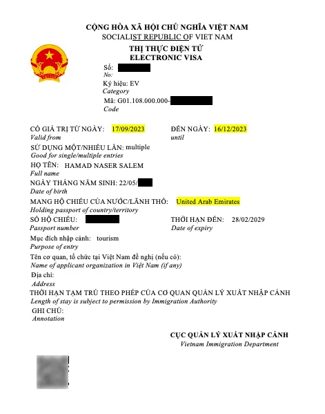 Vietnam visa on arrival for Emirati